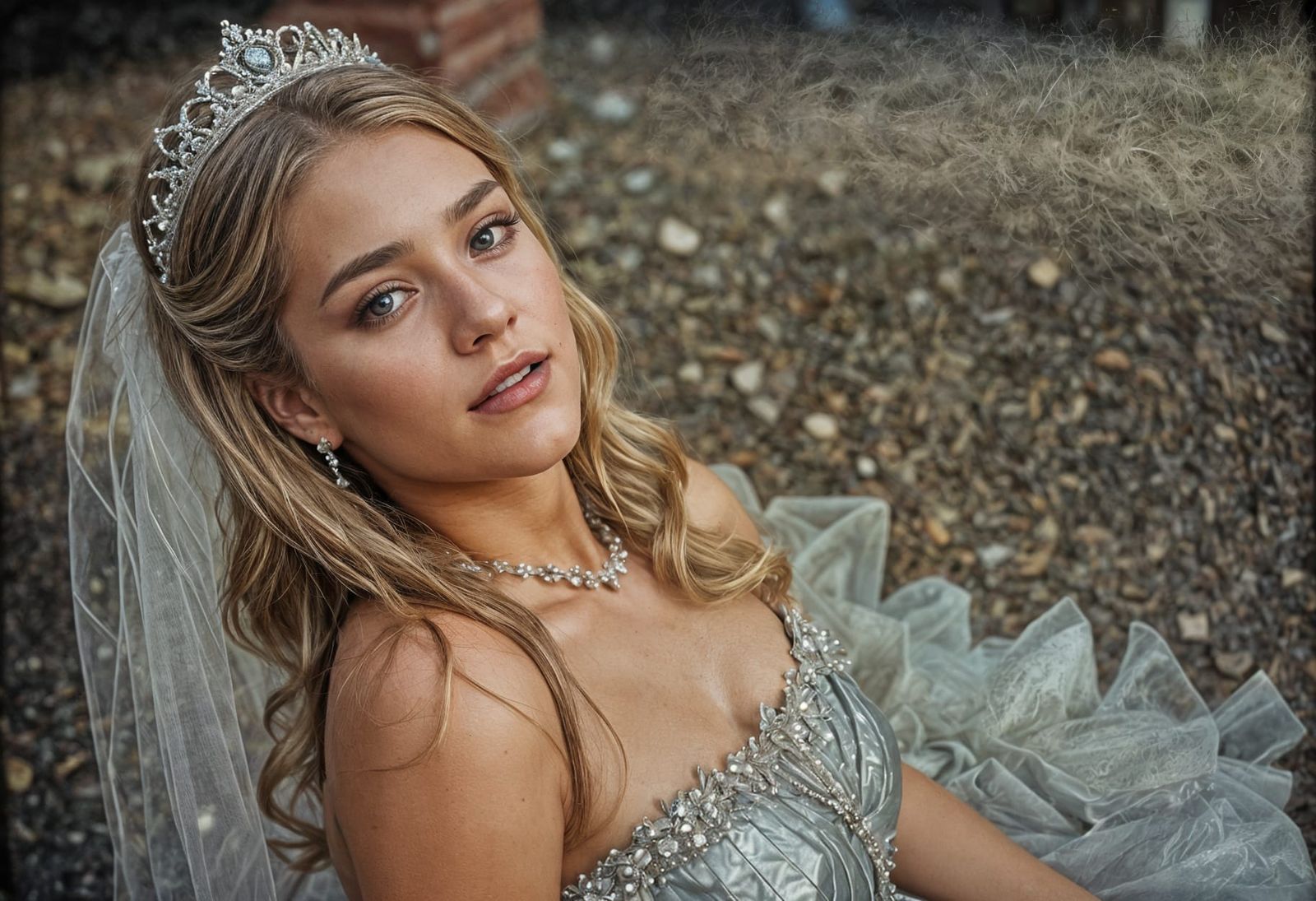 Silver Latex Quinceañera in Dungeon: Cinematic Portrait