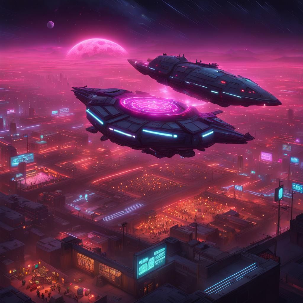 Cyberpunk Potato Chip Spaceships in Neon Galaxy