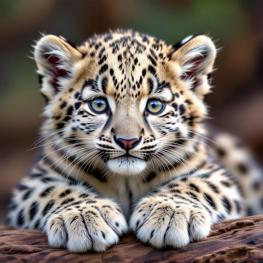 Adorable Hazel-Eyed Snow Leopard Cub Portrait
