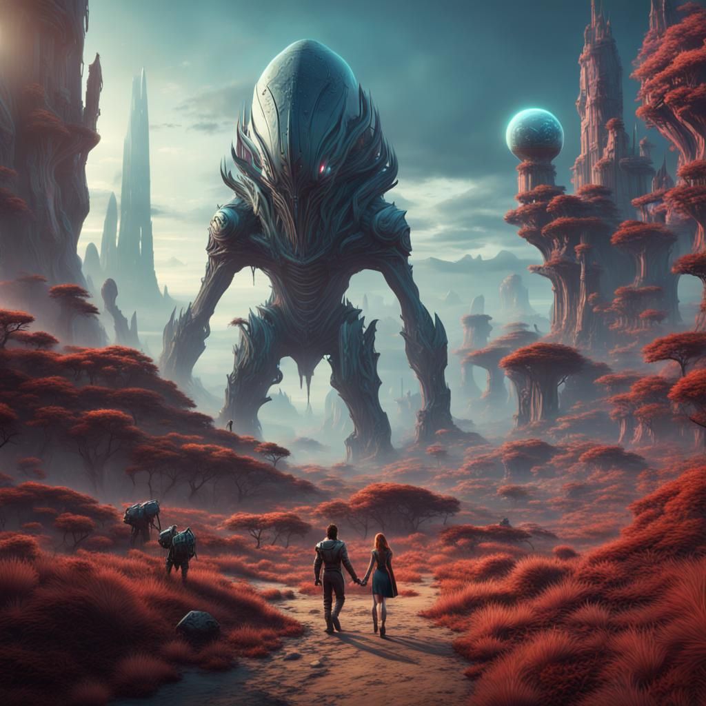 Giant and Princess on Alien World
