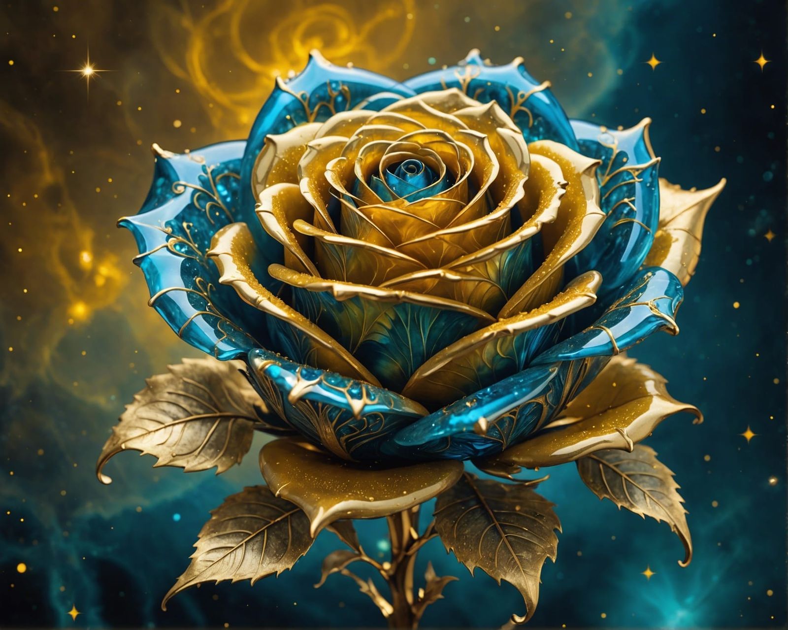 Translucent Ice Rose with Gold Fractal Trim