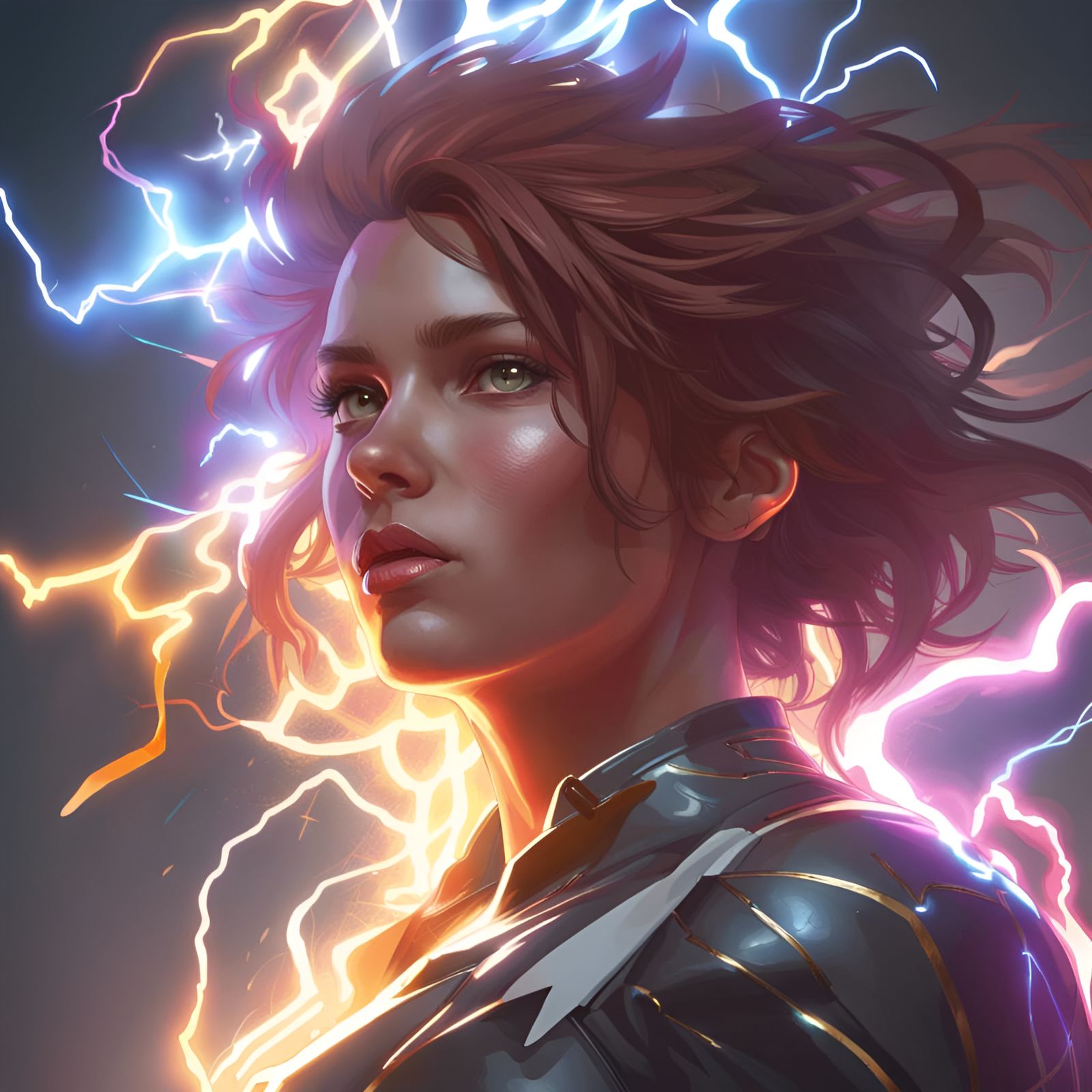 Lightning Girl Portrait in Hyperdetailed Style