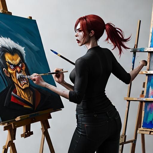 Furious Woman Creating Expressive Painting in Studio