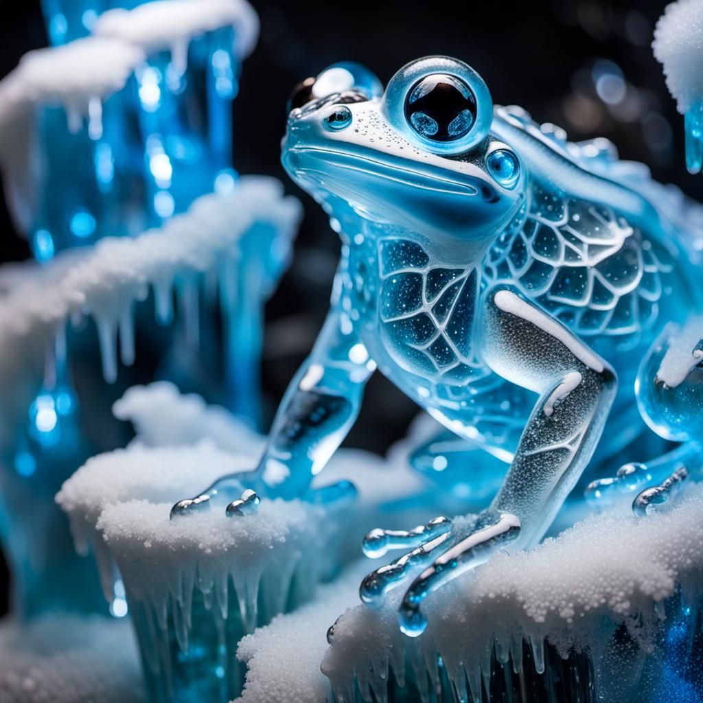 Translucent Ice Dragon Frog Sculpture in Macro