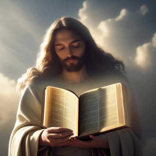 Jesus Holds Bible in Divine Light