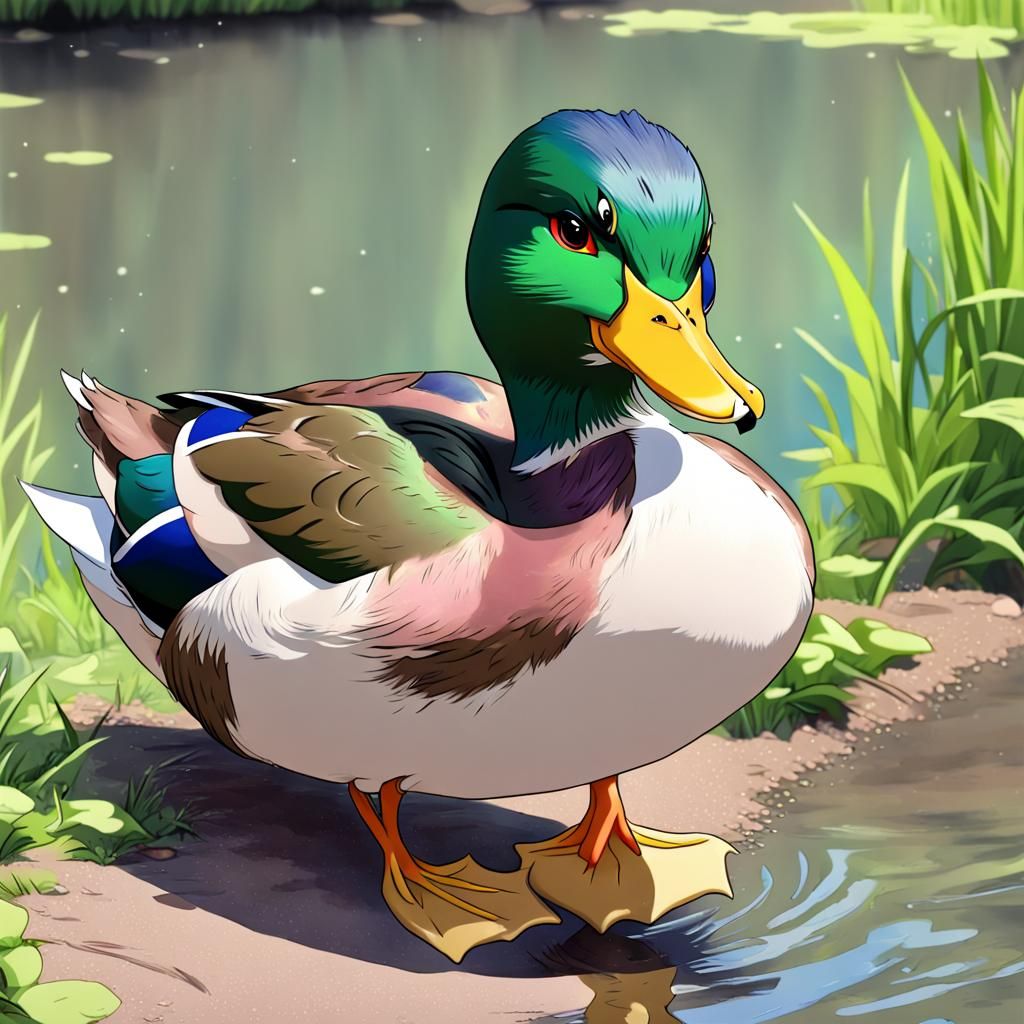 Anime Style Mallard Duck Illustration