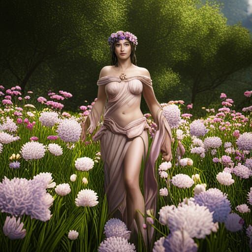 Goddess Sappho in a Flower Field: Fantasy Art