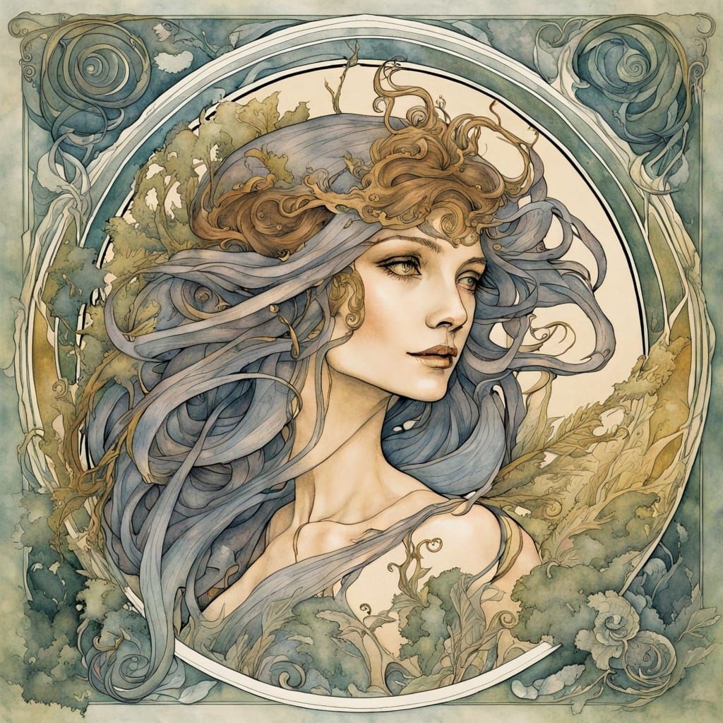 Ethereal Art Nouveau Beast Emerges from Dreamlike Forest