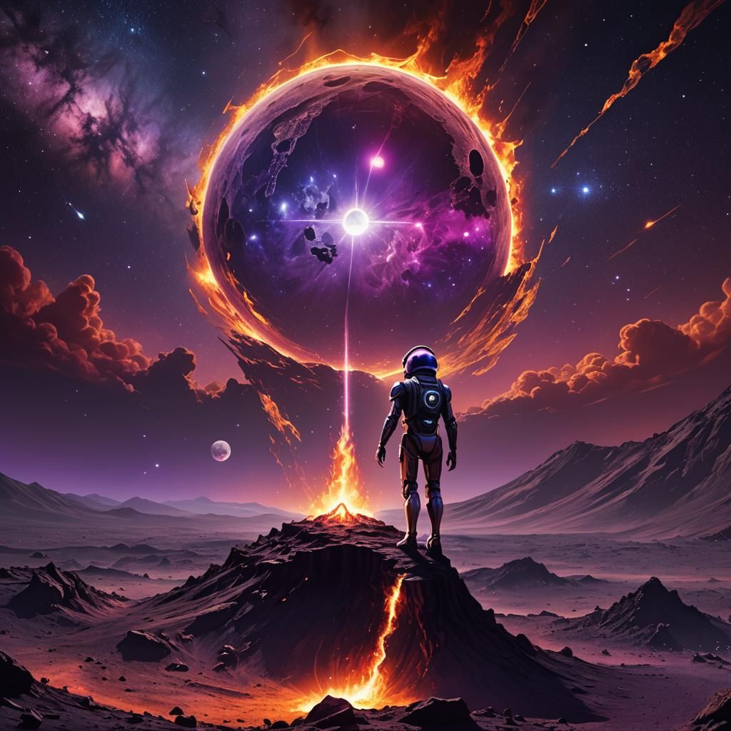 Astral Droid on Moon with Falling Icarus