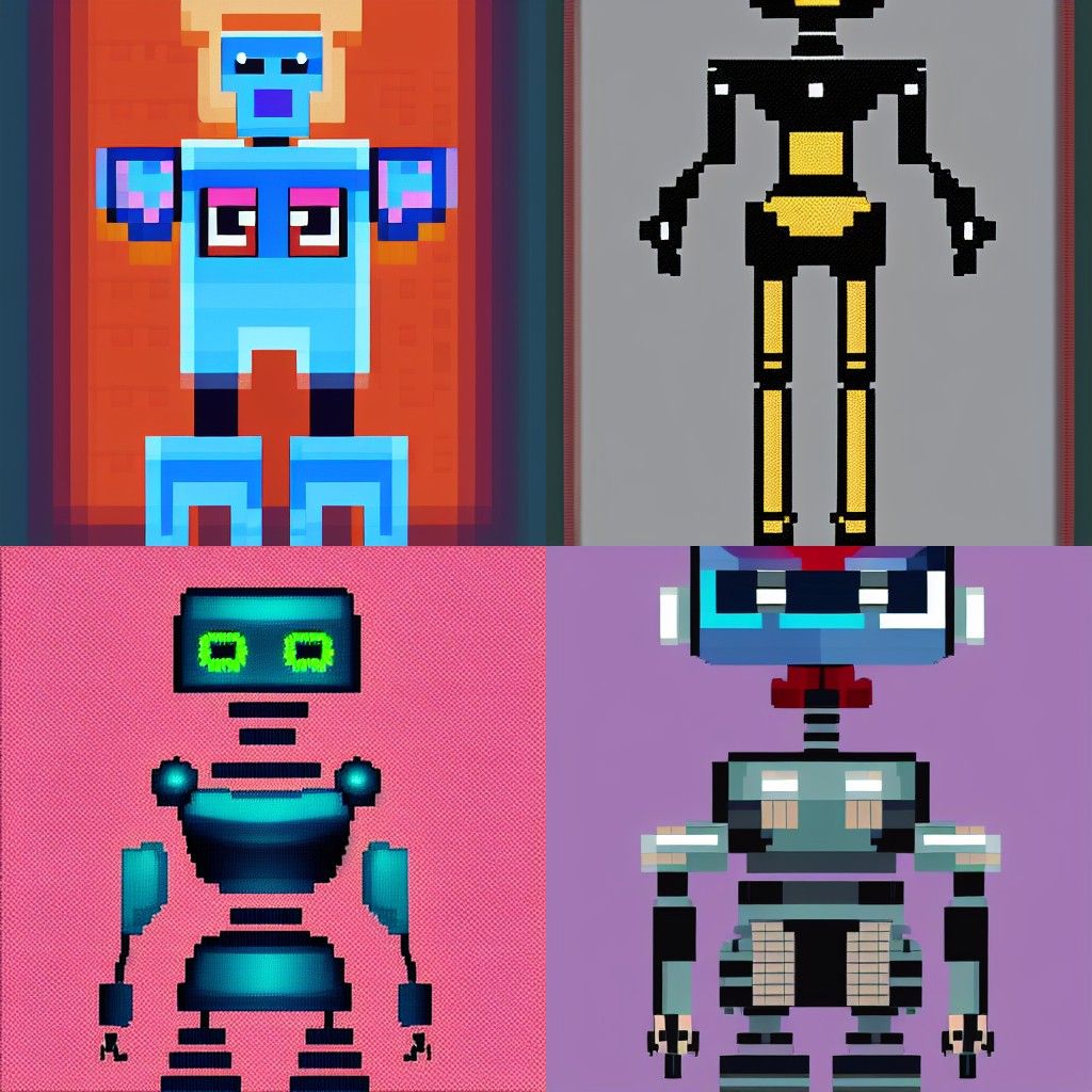 Detailed Pixel Art Portrait of Robot Woman