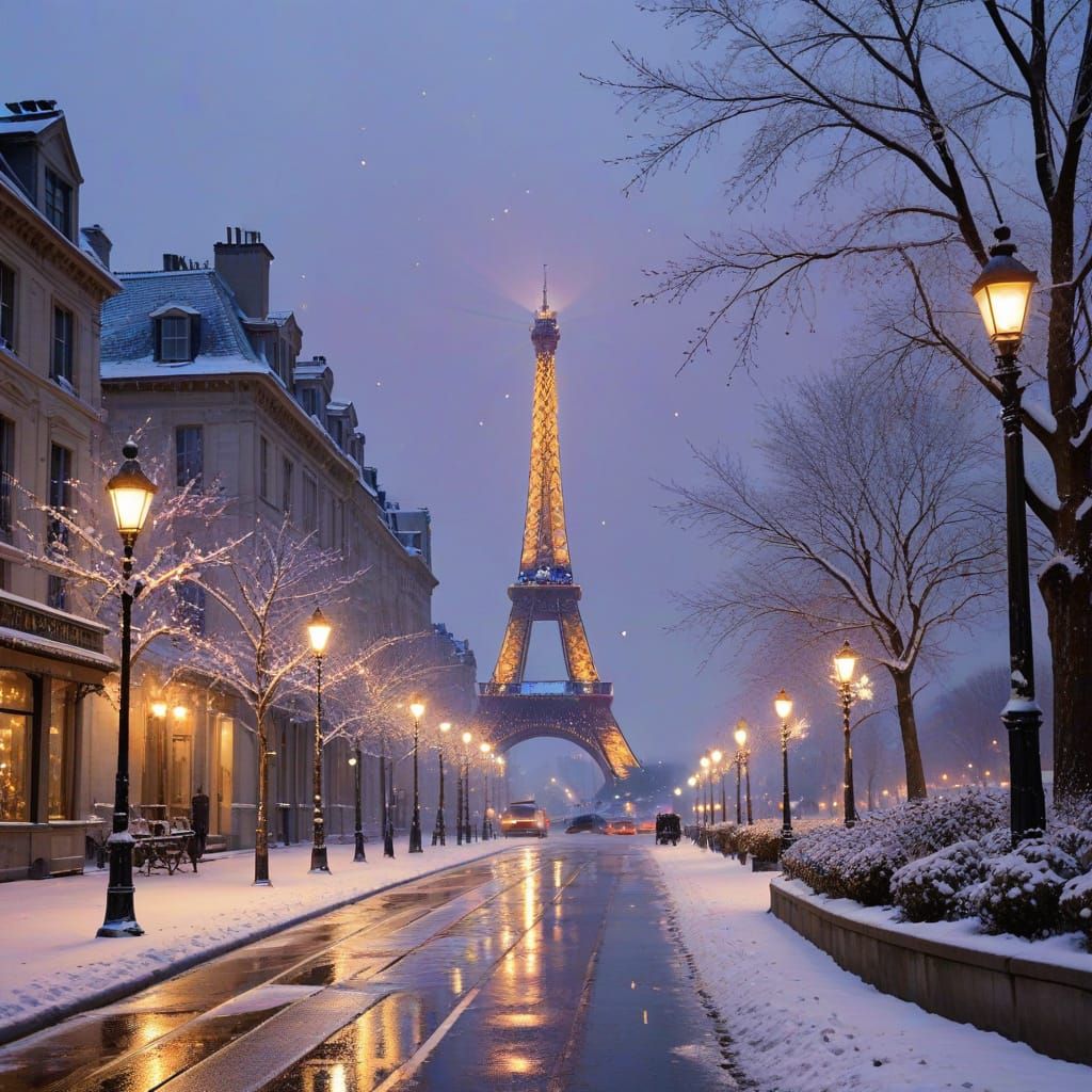 Eiffel Tower in Steampunk Winter Wonderland