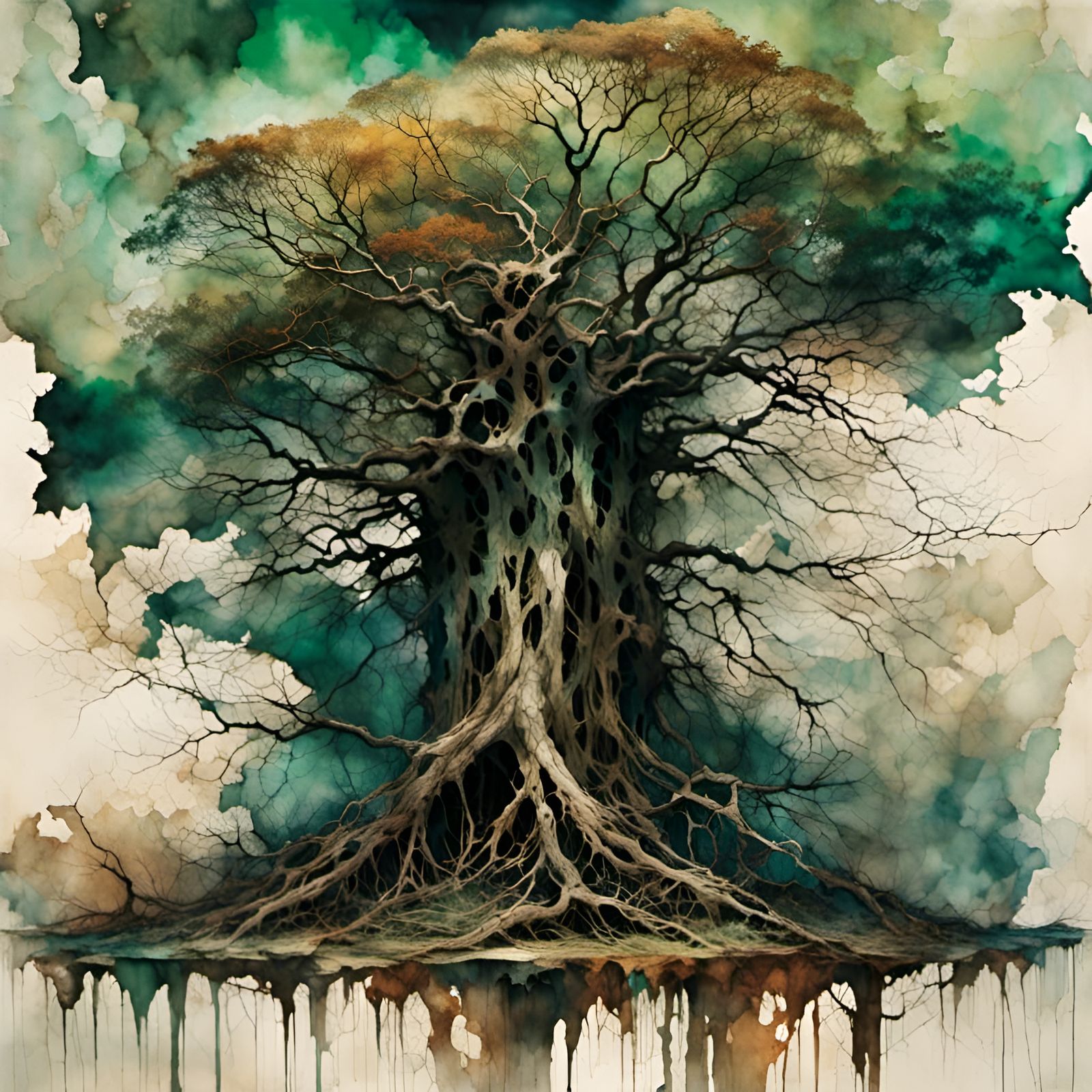 Majestic Baobab Tree and Eagle in Malagasy Art Style