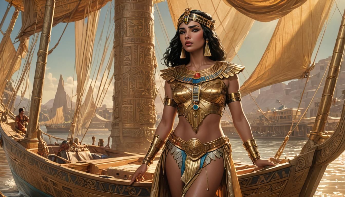 Cleopatra in Boat: Comic Book Art Style