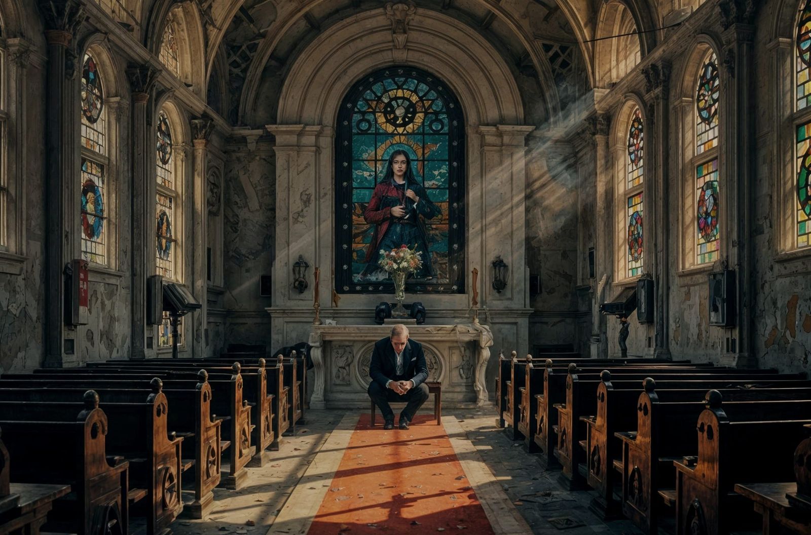 Abandoned Vaulted Church in Sunlit Ruin