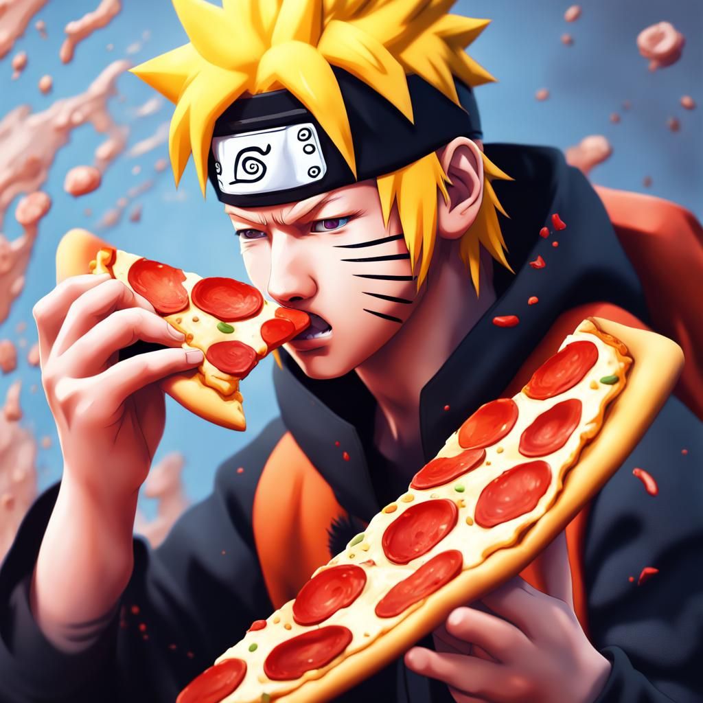 Naruto Eats Pizza: Hyperrealistic Splash Art