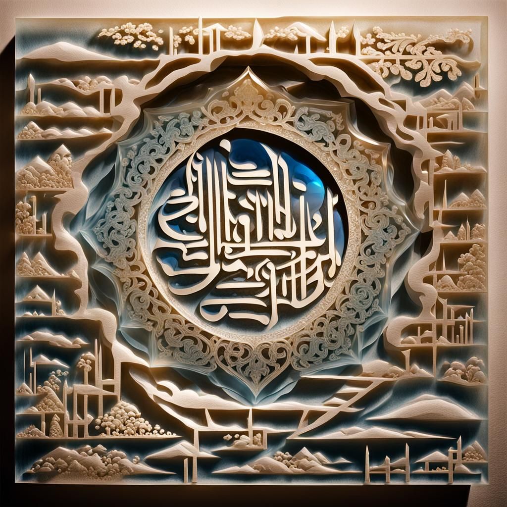 Calligraffiti Carved in Transparent Blue Gemstone