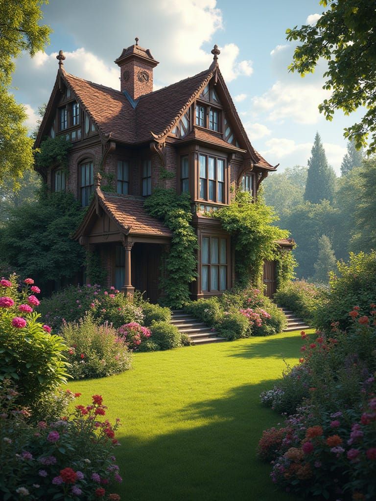 A Victorian English Garden in Vibrant Fantasy Style