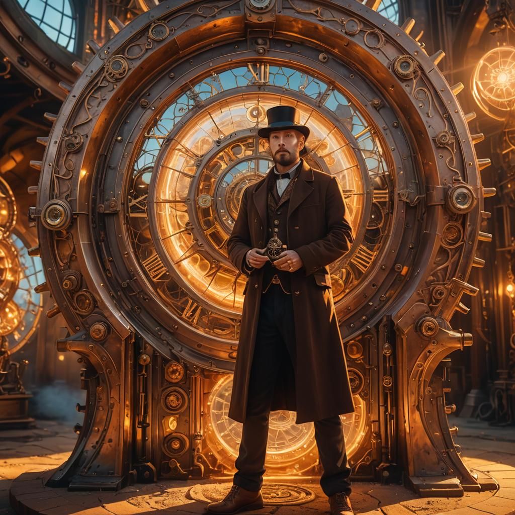 Mystic and Steampunk Time Machine in Surreal Style