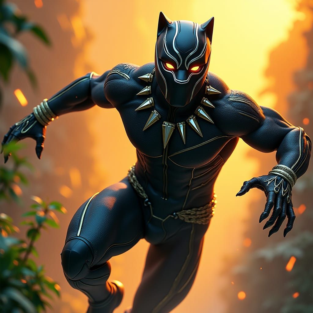 Black Panther in Afro-Futurist Cityscape