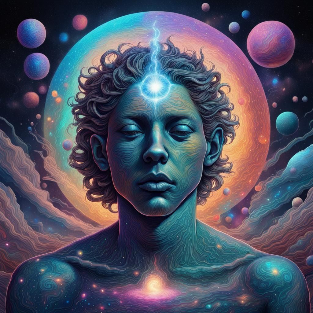 Holographic Astral Cosmos in Mixed Media Style