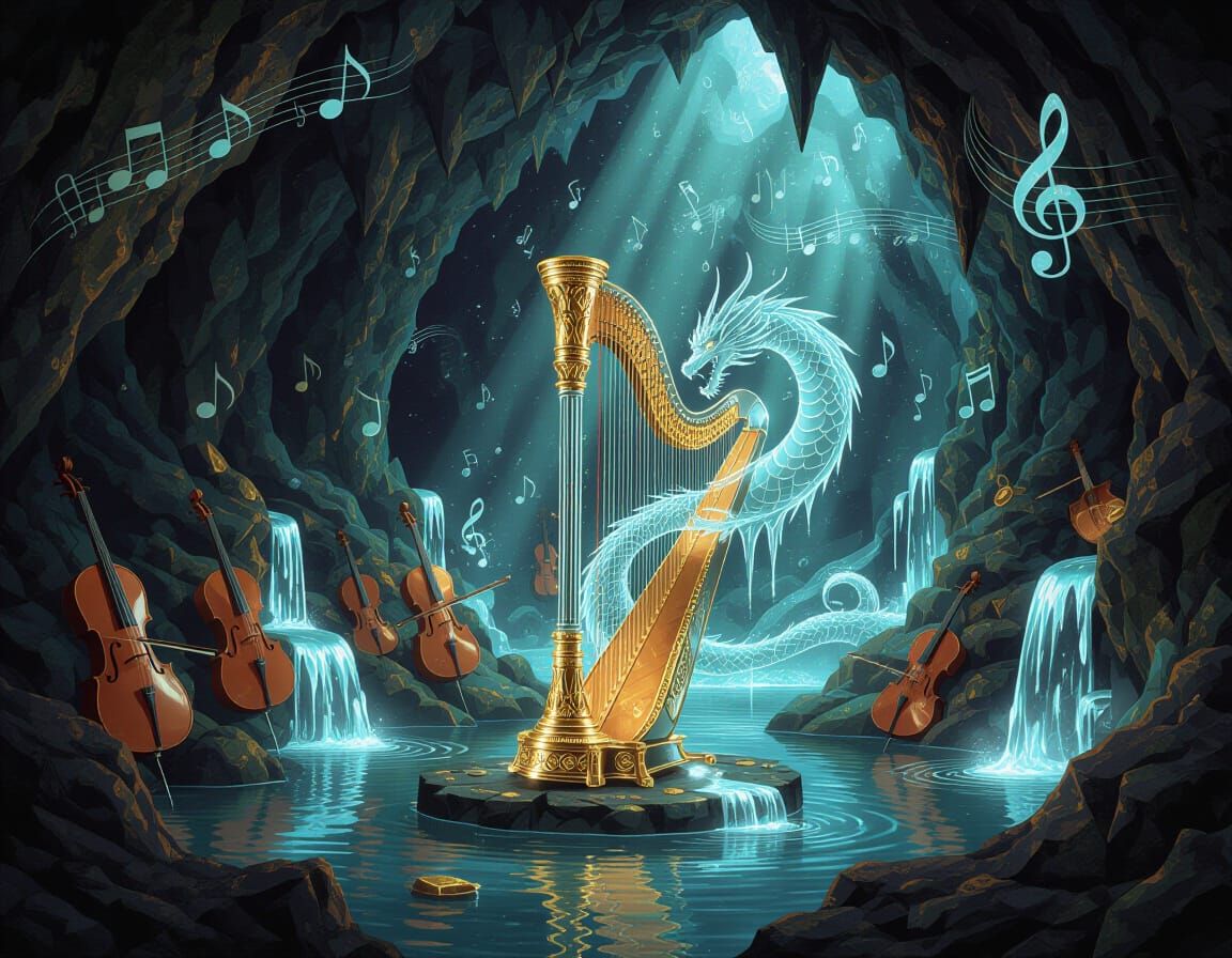 Music Manifests as Treasure in a Surreal Crystal Cavern