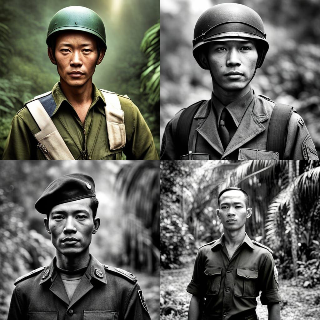 Young Soldier in Vietnam Jungle, Hyperrealistic Photo