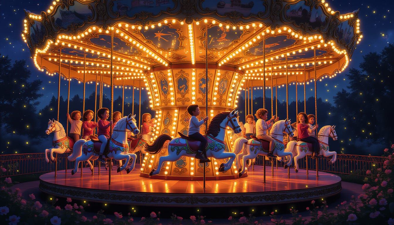 Magical Nighttime Carousel with Astral Constellations