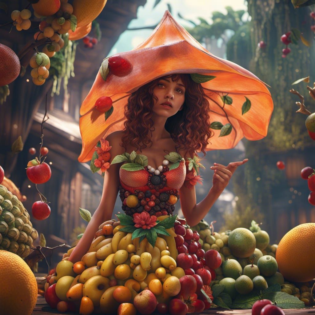 Girl in Fruit Skirt: Detailed Matte Painting