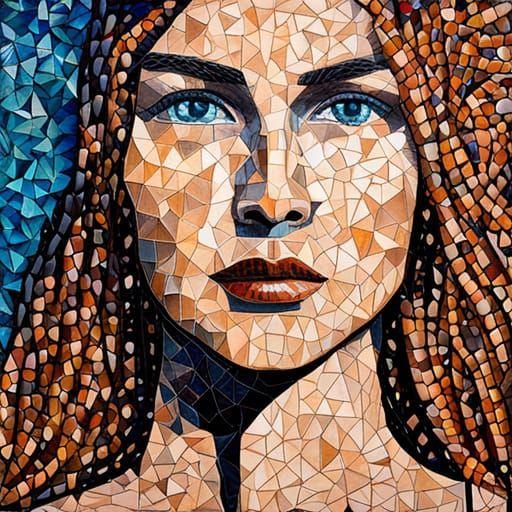 Mosaic Portrait of Mexican Woman in Collage Style