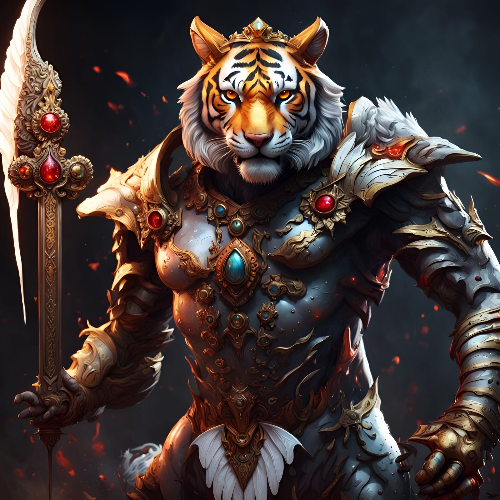 Fiery Tiger with Angel Wings and Crown