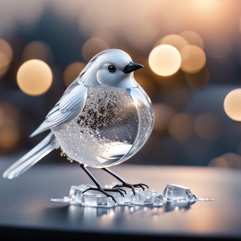 Hyper-Realistic Crystal Bird with Bioluminescence in 3D