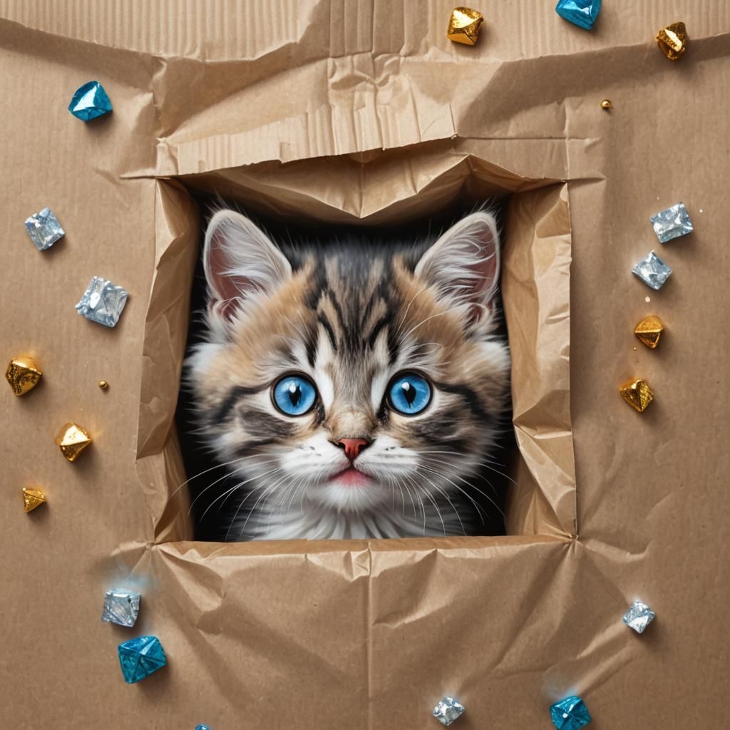 Adorable Kitten in Paper Bag, Candy Art Style