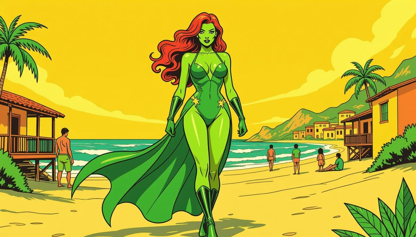 Poison Ivy on a Mexican Beach, Comic Book Art