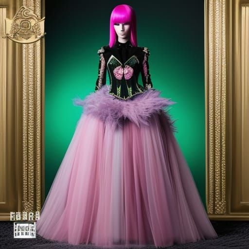 Green Emo Alien in Haute Couture Portrait