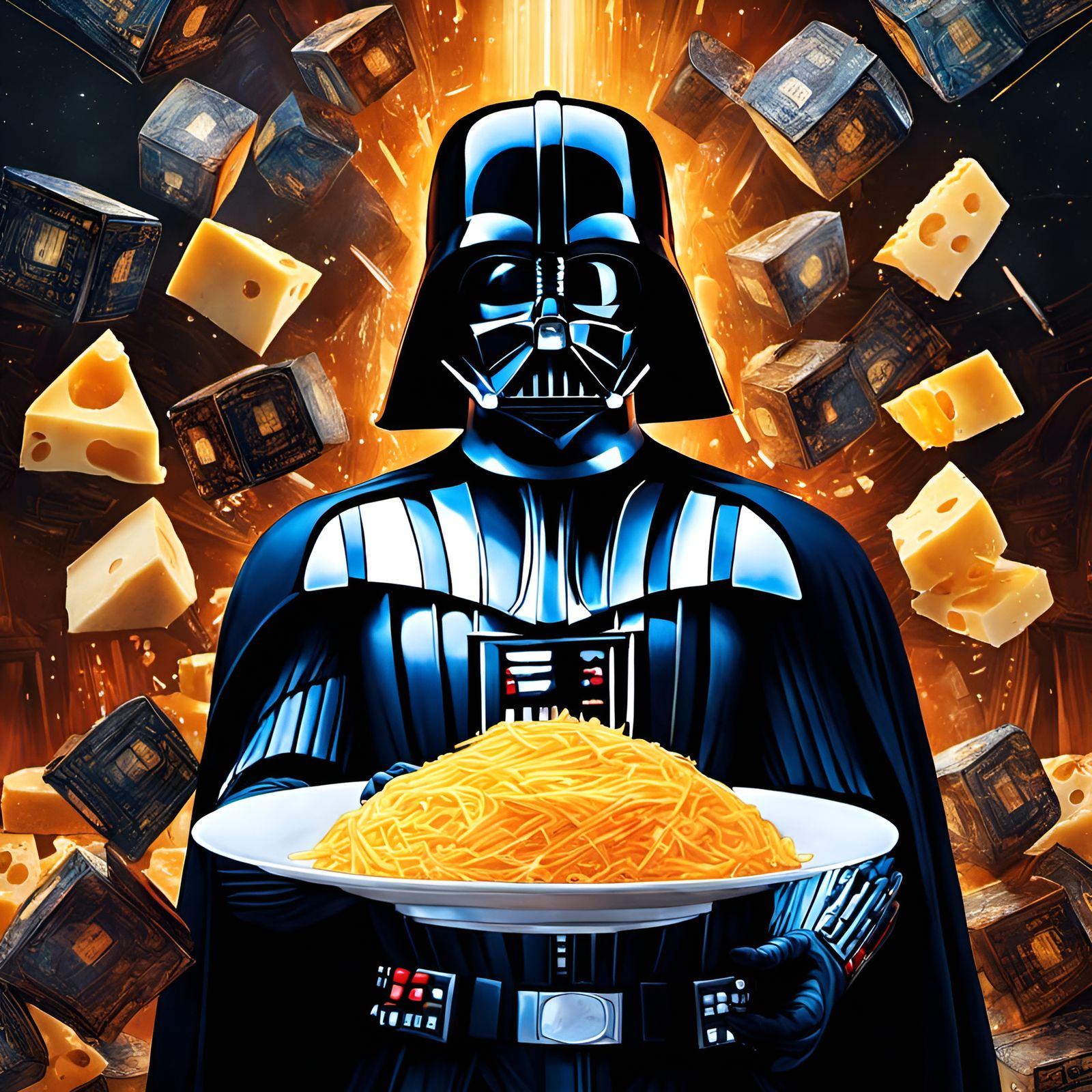 Darth Vader Portrait Surrounded by Cheddar Cheese