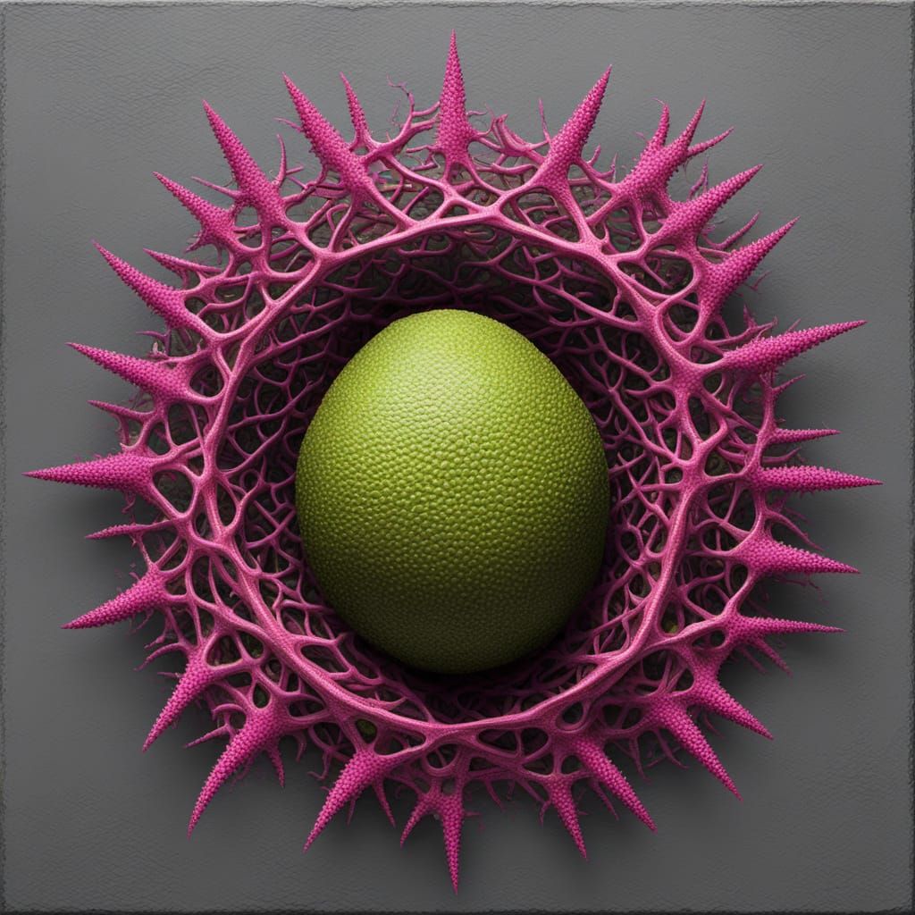 Surreal Abstract Painting of a Crown of Thorns Avocado