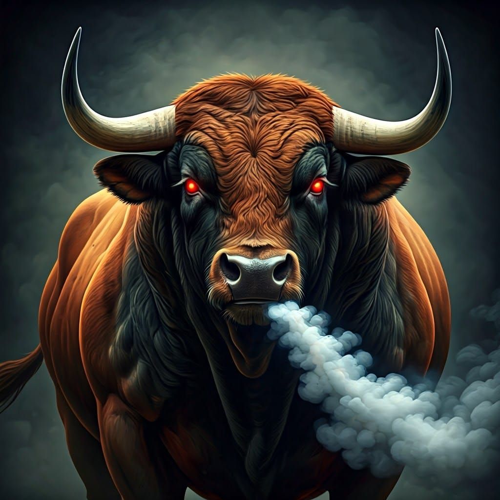 Ferocious Bull with Fiery Eyes, Expressionist Style