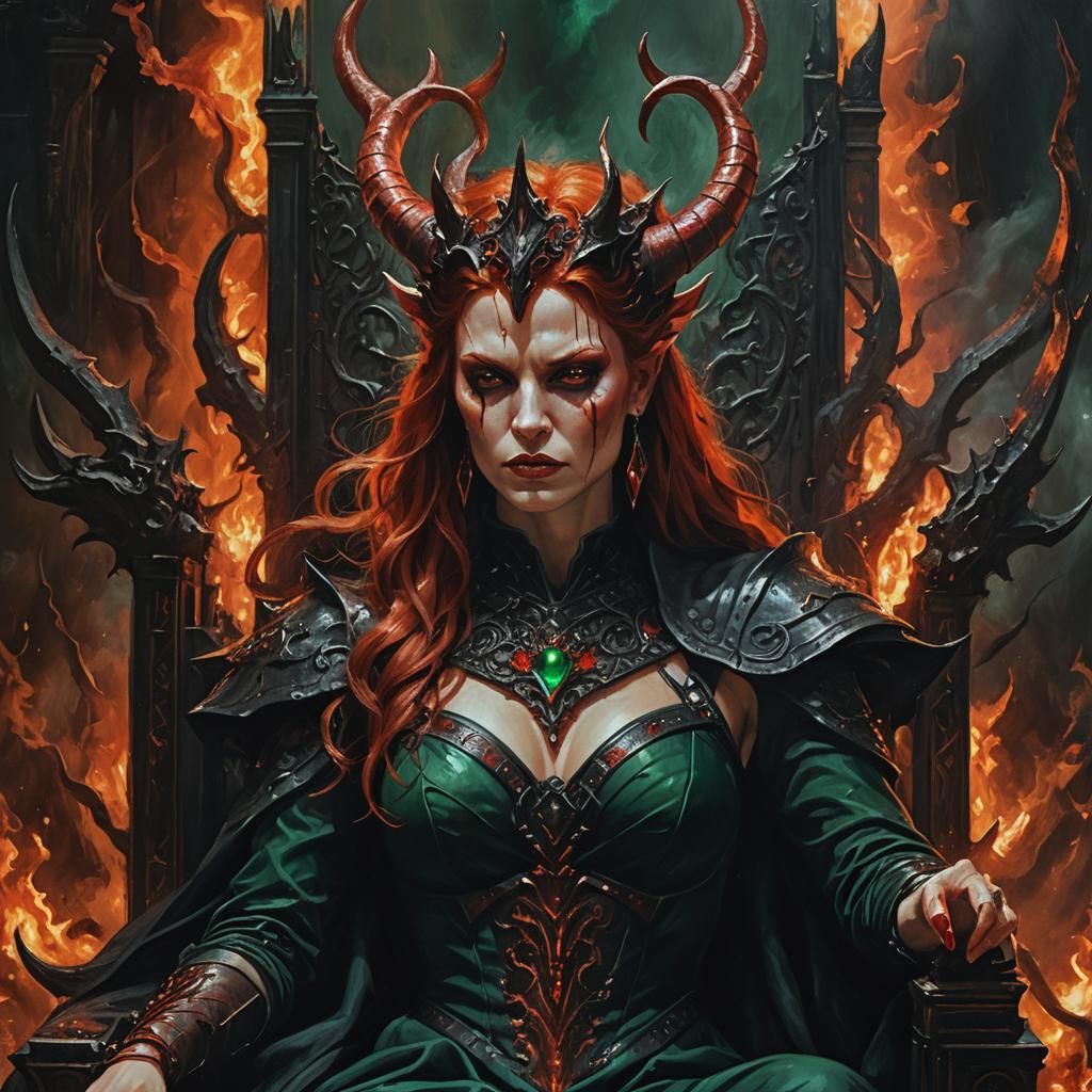 Demonic Queen in Hellish Throne Room