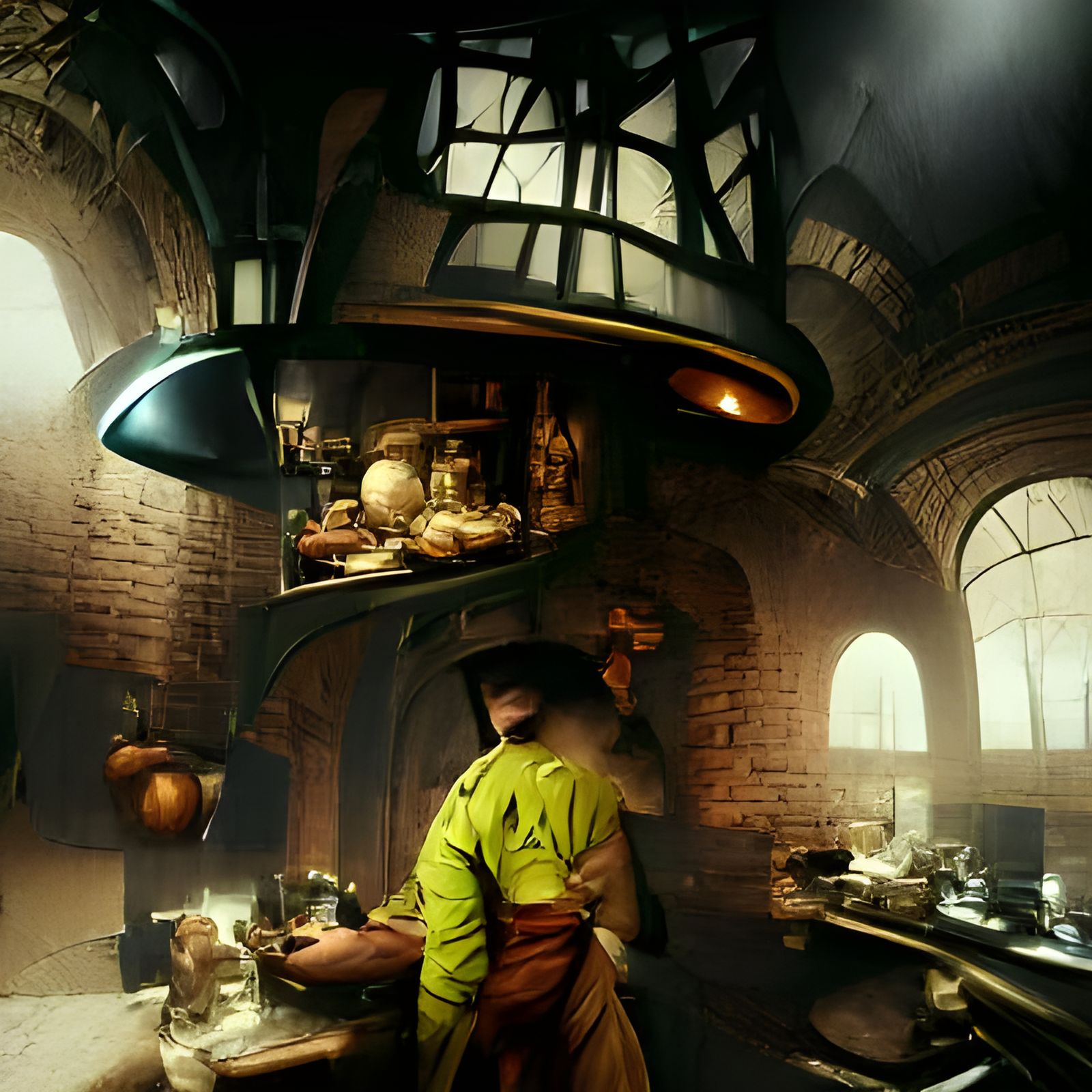 Steampunk Oven in Castle Kitchen, Hyperrealistic Artwork