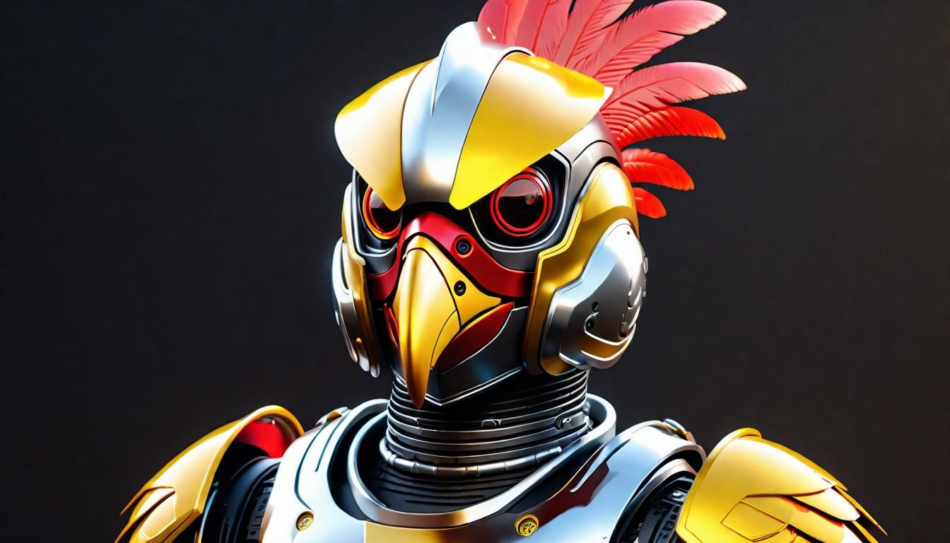 Cyberpunk Robotic Chicken in Golden Armor