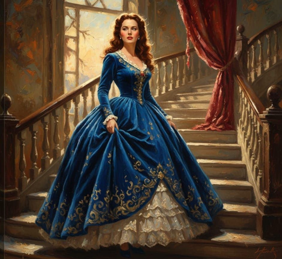 Vivian Leigh in Blue Gown, Painterly Realism Oil Painting