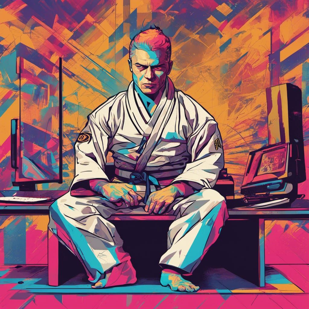 BJJ Fighter at Sci-Fi Desk in Pop Art Style