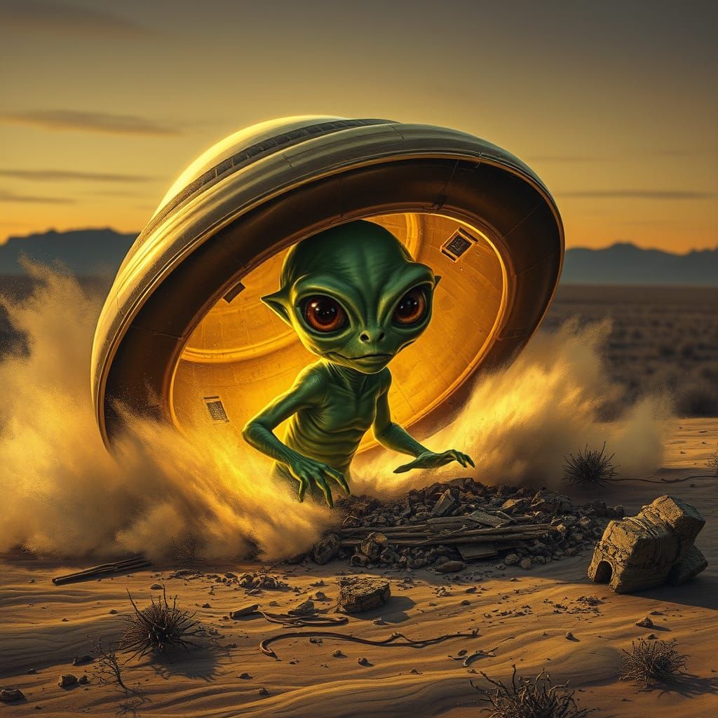 Alien Emerges From Crashed UFO in 1947 Roswell