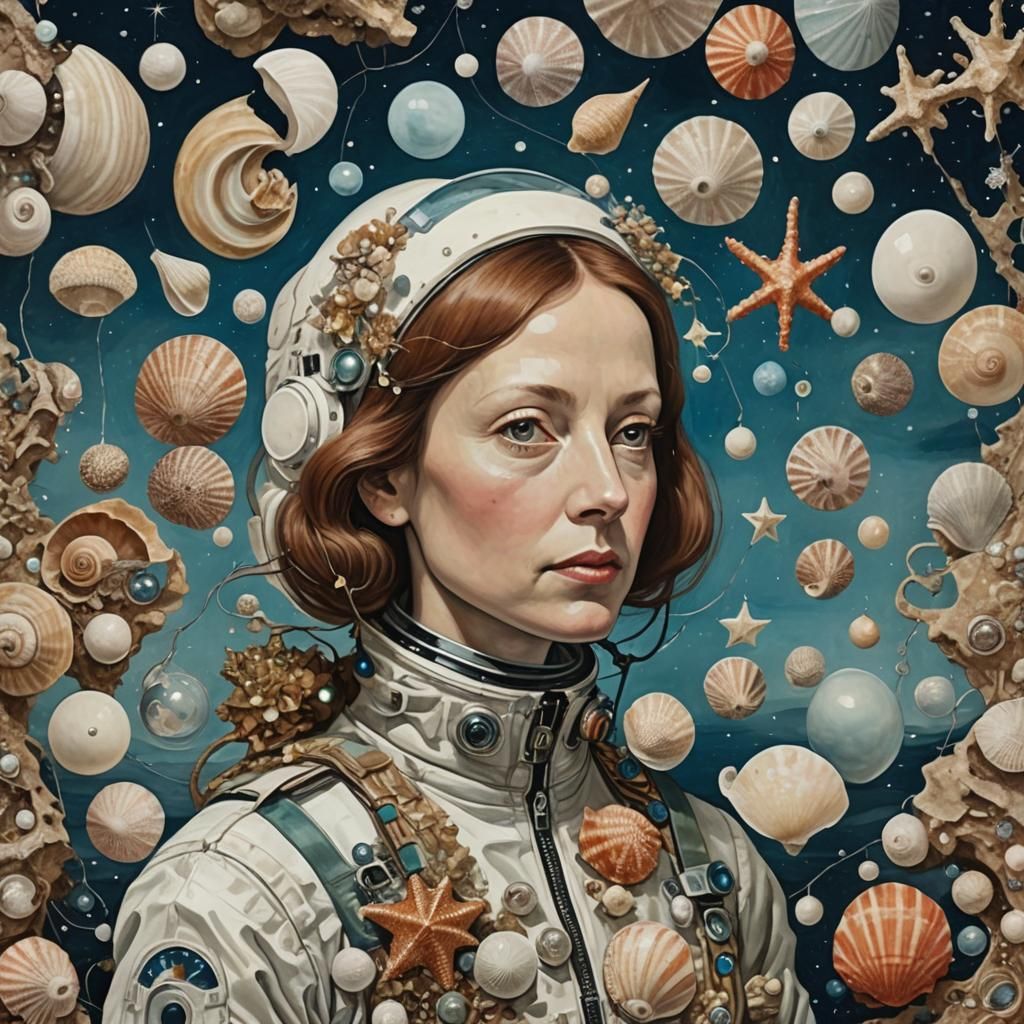 Eerie Astronaut Portrait in Dystopian Mixed Media Collage