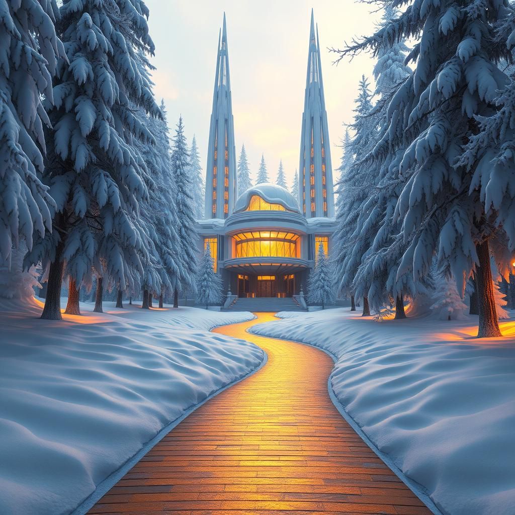 Futuristic Mansion in Winter Wonderland