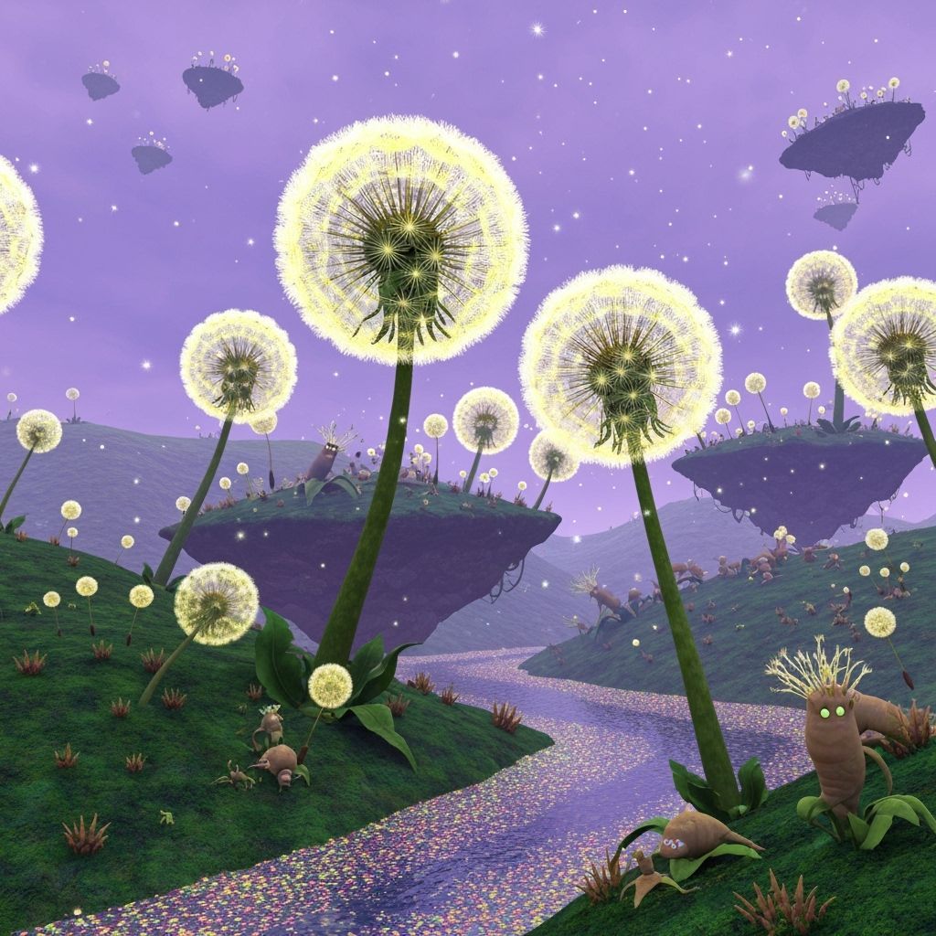 Surreal Alien Landscape with Bioluminescent Dandelions