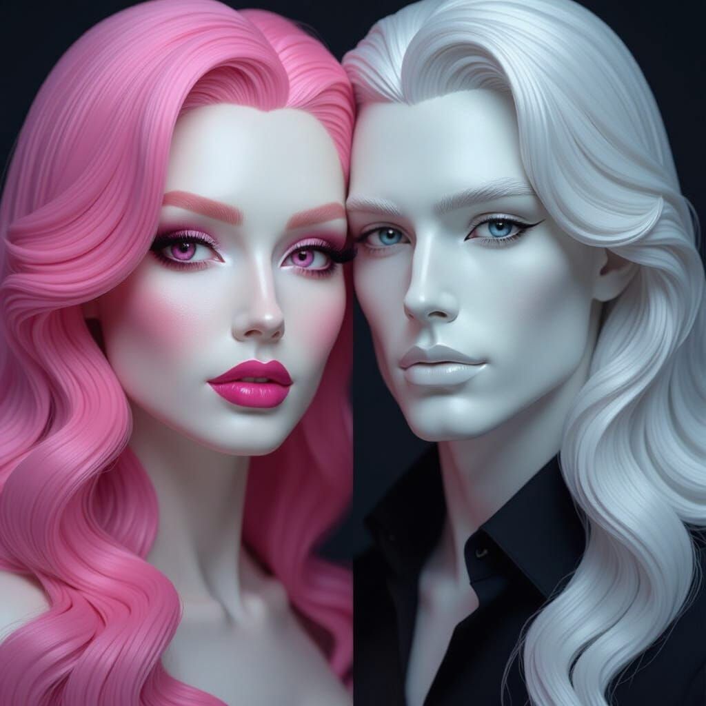 Pink and Silver Porcelain Portraits on Black