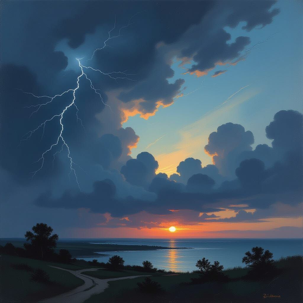 Dramatic Dawn Lightning Storm in Turner Style