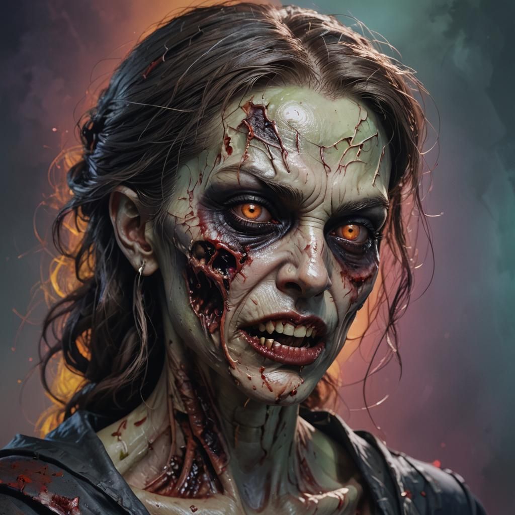 Hyperrealistic Zombie Vampire Splash Art Portrait