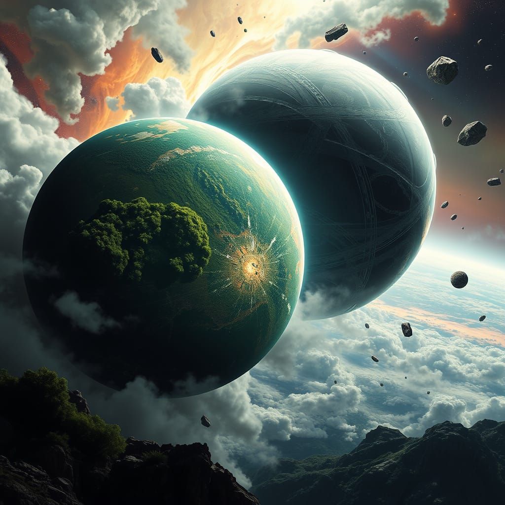 Cosmic Catastrophe: Terrestrial World Collides with Swirling...